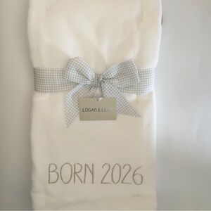 SOLD NEW Baby Blanket White Plush Embroidered “Born 2026” Neutral Color